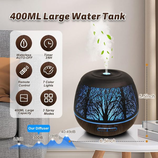 Diffusers for Essential Oils Large Room 400ml,Essential Oil Diffuser for Home with R/C,Cool Mist Humidifiers for Bedroom,7 Colors Changed & 3 Mist Mode Waterless Auto Off for Office - Image 6