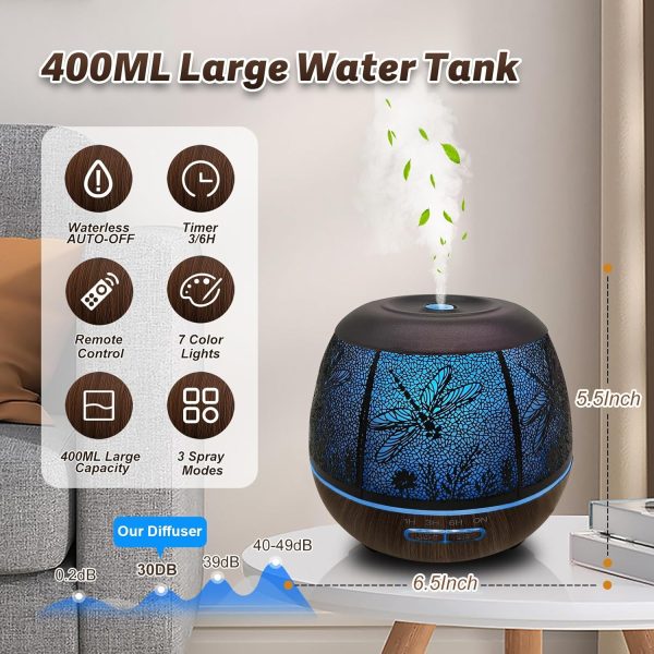 Diffusers for Essential Oils Large Room 400ml,Essential Oil Diffuser for Home with R/C,Cool Mist Humidifiers for Bedroom,7 Colors Changed & 3 Mist Mode Waterless Auto Off for Office - Image 20