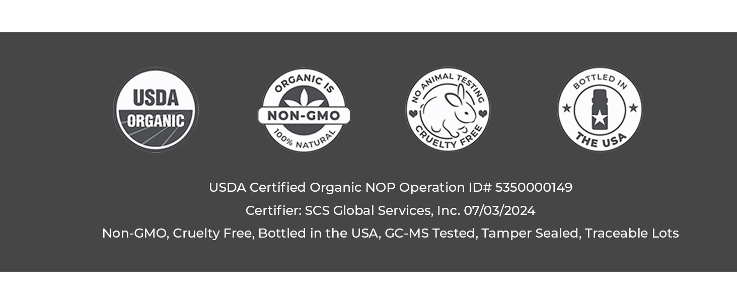 non-gmo cruelty free ethical sustainable organic certified 100% pure bottled usa usda