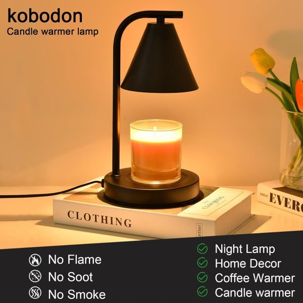 Candle Warmer Lamp, Electric Candle Lamp Warmer Gifts for Mom Women House Warming Gifts New Home Bedroom Decor Dimmable Wax Melt Warmer for Scented Wax with 2 Bulbs, Jar Candles (Black) - Image 3