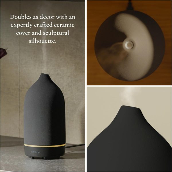 Vitruvi Stone Diffuser, Ceramic Ultrasonic Essential Oil Diffuser for Aromatherapy | Ceramic Diffuser, Diffusers for Home, Oil Diffuser, Room Decor | Black, 90ml Capacity - Image 5