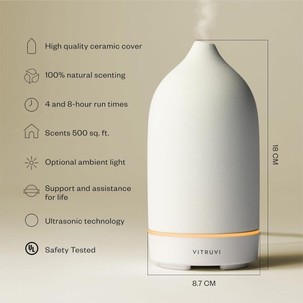 Vitruvi Stone Diffuser, Ceramic Ultrasonic Essential Oil Diffuser for Aromatherapy | Ceramic Diffuser, Diffusers for Home, Oil Diffuser, Room Decor | Black, 90ml Capacity - Image 9