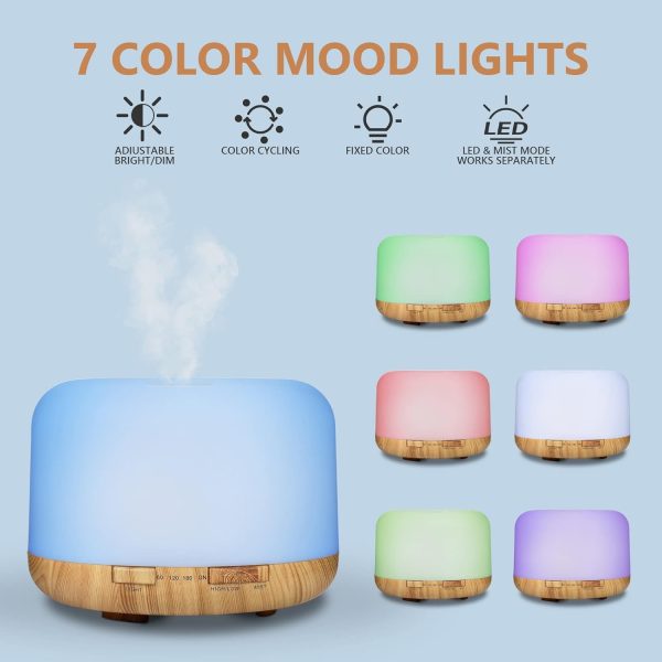 SACATR Essential Oil Diffusers for Home with 36 Oil Diffuser Sets, 500ml Aroma Diffuser for Essential Oils Large Room, Ultrasonic Cool Mist Diffuser Auto Shut-Off 4 Timers 15 Colors (36x5mL) - Image 5