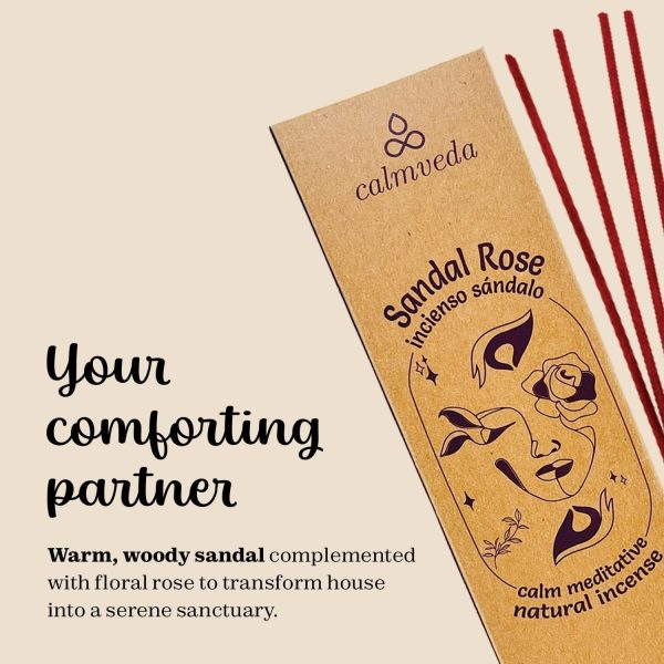 Sandal Rose Incense Sticks Natural - for Meditation Incense (40+ Sticks) Clean Charcoal Free Made from Upcycled Flowers | Sweet Woody Sandalwood Incense for Calming (Incienso De Rosas) - Image 4