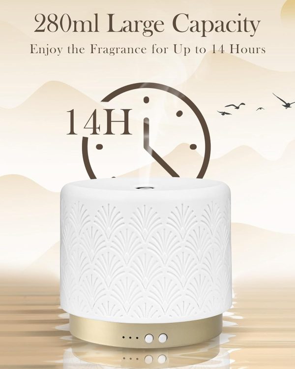 280ml Essential Oil Diffuser Ceramic Fragrance Diffusers for Essential Oil, Ultrasonic Cool Mist Aromatherapy Diffuser with Auto Shut-Off,Ideal for Home, Office, SPA, Yoga & Bedroom - Image 5