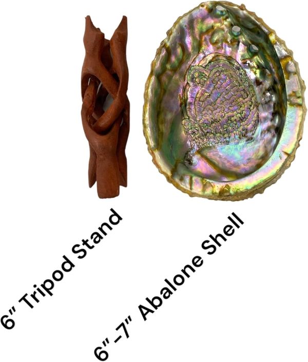 2 pc | Abalone Shell 6"-7" Inches & Tripod Stand 6 Inches | Beautiful All Natural Smudge Bowl - Perfect for Smudge Sticks, Incense Sticks and a Sage Smudge Kit. JC-213-B - Image 3