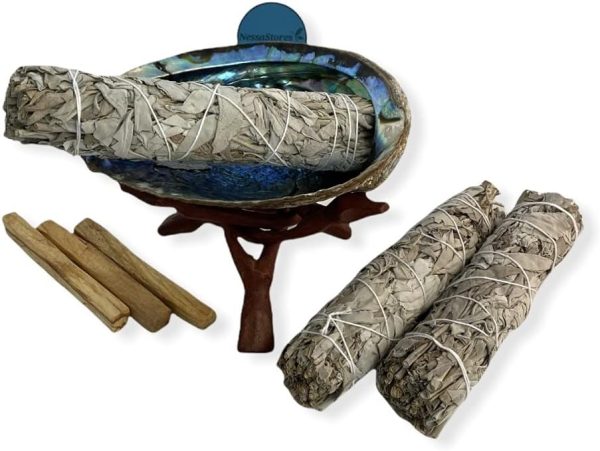 2 pc | Abalone Shell 6"-7" Inches & Tripod Stand 6 Inches | Beautiful All Natural Smudge Bowl - Perfect for Smudge Sticks, Incense Sticks and a Sage Smudge Kit. JC-213-B - Image 11