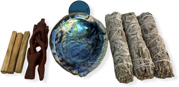 2 pc | Abalone Shell 6"-7" Inches & Tripod Stand 6 Inches | Beautiful All Natural Smudge Bowl - Perfect for Smudge Sticks, Incense Sticks and a Sage Smudge Kit. JC-213-B - Image 12