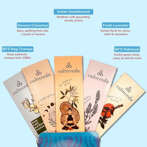 m Meditation Incense Sticks - (5 Variants, 60 Insenses) Charcoal Free Inscents-Sticks | Nag Champa, 60s Patchouli Incense, Lavender Incense, Cinnamon & Sandalwood Incense, Perfect Care Gift - Image 4