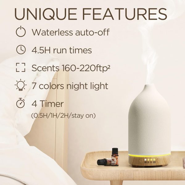 BOXING Essential Oil Diffuser, 3 in 1 Aromatherapy Diffusers for Home Large Room, 7 Colors of Night Light and Quiet for Bedroom, Fragrant Scent & Ceramic Gift Idea, Timer, Auto Shut-Off, 100ML, White - Image 4