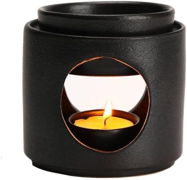 Ceramic Diffuser Black Oil Burner Wax Melt Burners with Tealight Holder (Black)