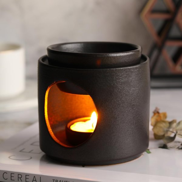 Ceramic Diffuser Black Oil Burner Wax Melt Burners with Tealight Holder (Black) - Image 3