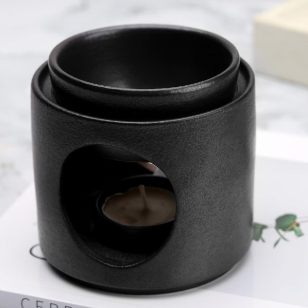 Ceramic Diffuser Black Oil Burner Wax Melt Burners with Tealight Holder (Black) - Image 5