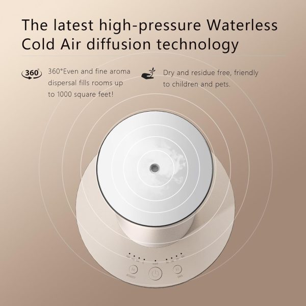 Waterless Essential Oil Diffuser, Cordless Rechargeable Diffuser, Smart Bluetooth Diffuser, 1000 Sq.ft, Gold Luxury Wireless Aromatherapy Diffusers for Home, Office & Hotels - Image 4