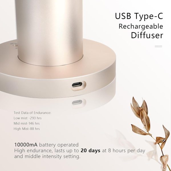 Waterless Essential Oil Diffuser, Cordless Rechargeable Diffuser, Smart Bluetooth Diffuser, 1000 Sq.ft, Gold Luxury Wireless Aromatherapy Diffusers for Home, Office & Hotels - Image 5