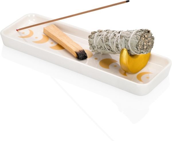 ZenBless Incense Holder Multifunction Incense Burner for Burning Palo Santo,Sage Smudge, Incense Sticks,Handcrafted Ceramic Moon Phase Insence-Stick Holder, Ideal for Spiritual Meditation Yoga Gift