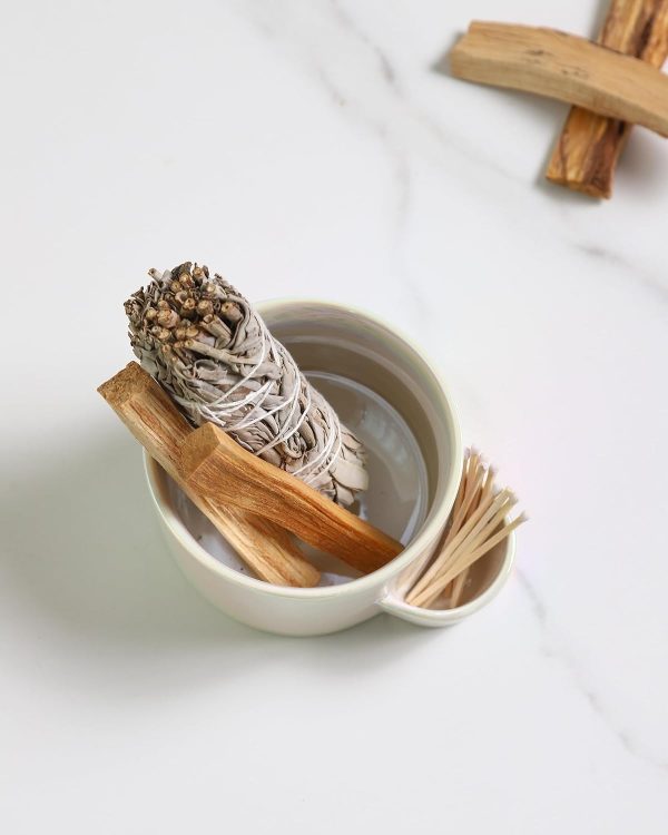 Ceramic Smudge Bowl, Sage Holder for Burning, Smudging Burn Bowl for Sage, Palo Santo Wood, Form for Candles, Candle Container, Smudge, Decorative and Incense Burner (Pearl White) - Image 5