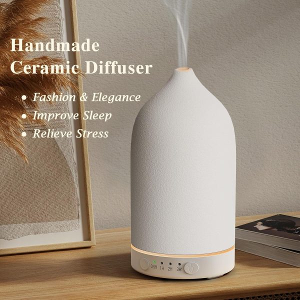 Diffuserlove Ceramic Diffuser 160ML Essential Oil Diffusers Aromatherapy Essential Oil Diffuser for Room Air Diffuser for Home Bedroom Stone Diffuser White (Size:6.8" H x 3.6" W) - Image 3