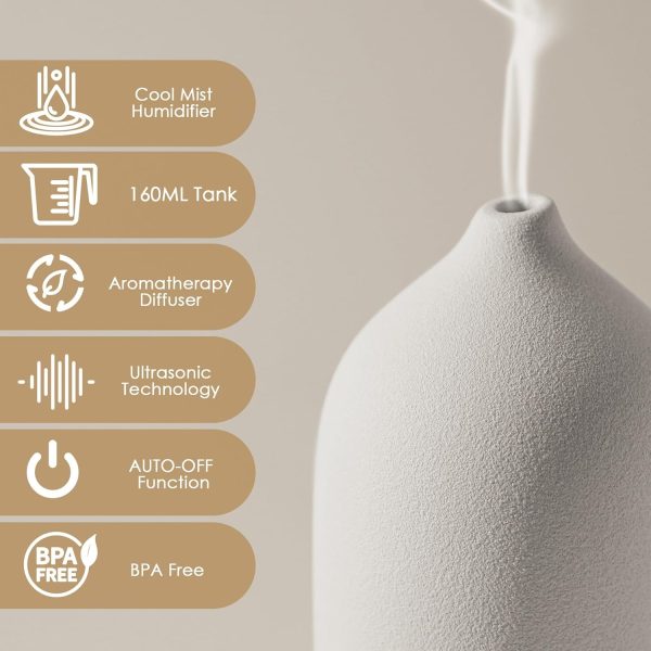 Diffuserlove Ceramic Diffuser 160ML Essential Oil Diffusers Aromatherapy Essential Oil Diffuser for Room Air Diffuser for Home Bedroom Stone Diffuser White (Size:6.8" H x 3.6" W) - Image 4