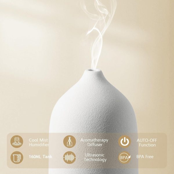 Diffuserlove Ceramic Diffuser 160ML Essential Oil Diffusers Aromatherapy Essential Oil Diffuser for Room Air Diffuser for Home Bedroom Stone Diffuser White (Size:6.8" H x 3.6" W) - Image 17