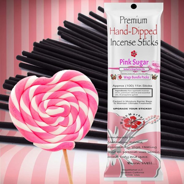 WagsMarket Premium Hand Dipped Incense Sticks, You Choose The Scent. 100-12in Sticks. (Pink Sugar)