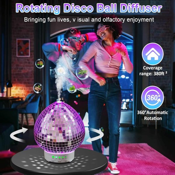 Disco Ball Essential Oils Diffuser RotatingScent Cute Diffusers for Home with Whisper QuietAromatherapy Diffuser with 7 Colors Light & Timer,for Party Holiday Decor Office Bedroom Night Light 100ML - Image 3