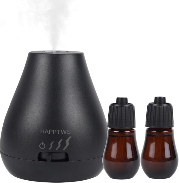 HAPPTWS Waterless Essential Oil Diffuser - 3 Adjustable Fog Levels, Rechargeable, Suitable for Bedrooms, Bathrooms, Pet Rooms, Cars - Black