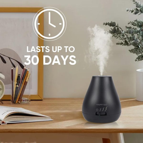 HAPPTWS Waterless Essential Oil Diffuser - 3 Adjustable Fog Levels, Rechargeable, Suitable for Bedrooms, Bathrooms, Pet Rooms, Cars - Black - Image 3