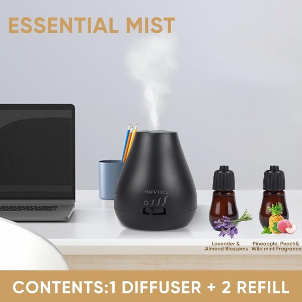 HAPPTWS Waterless Essential Oil Diffuser - 3 Adjustable Fog Levels, Rechargeable, Suitable for Bedrooms, Bathrooms, Pet Rooms, Cars - Black - Image 5