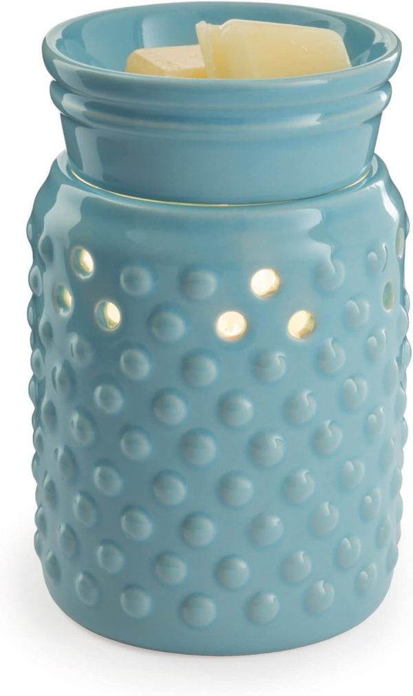 CANDLE WARMERS ETC. Midsized Illumination Fragrance Warmer- Light-Up Warmer for Warming Scented Candle Wax Melts and Tarts or Fragrance Oils to Freshen Smaller Rooms, Blue Hobnail