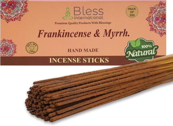 Bless-Frankincense-and-Myrrh 100%-Natural-Handmade-Hand-Dipped-Incense-Sticks Organic-Chemicals-Free for-Purification-Relaxation-Positivity-Yoga-Meditation The-Best-Woods-Scent (500 Sticks (750GM))