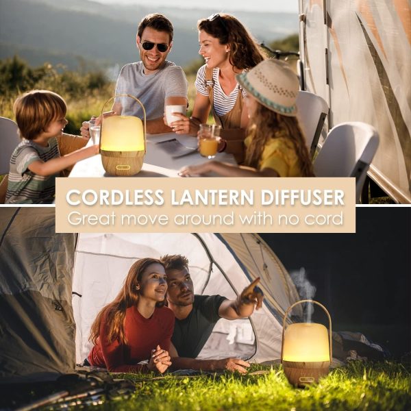 Cordless Essential Oil Diffusers, Rechargeable Diffusers for Essential Oils, Wireless Aromatherapy Diffuser with Warm Light, Portable Ultrasonic Diffuser for Camping Travel Home - Wood - Image 5