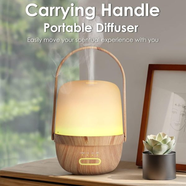 Cordless Essential Oil Diffusers, Rechargeable Diffusers for Essential Oils, Wireless Aromatherapy Diffuser with Warm Light, Portable Ultrasonic Diffuser for Camping Travel Home - Wood - Image 6