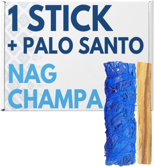 Ceremonial Set: Single Blue Sage Smudging Stick (4") & Palo Santo - Infused with Nag Champa | Artisan-Crafted for Yoga & Meditation | Potent Tools for Spiritual Healing & Home Rituals