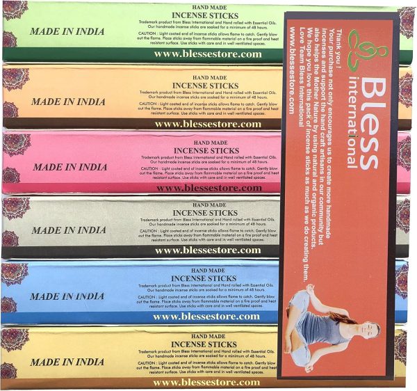 Bless-International-Frankincense-and-Myrrh-Patchouli-Rose-Sandalwood-Nag-Champa-White-Sage Natural-Handmade-Organic-for-Relaxation-Positivity-Yoga-Meditation 150-Sticks-25x6-Fragrances with Holder - Image 5