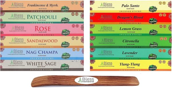 Bless-International-Frankincense-and-Myrrh-Patchouli-Rose-Sandalwood-Nag-Champa-White-Sage Natural-Handmade-Organic-for-Relaxation-Positivity-Yoga-Meditation 150-Sticks-25x6-Fragrances with Holder - Image 9