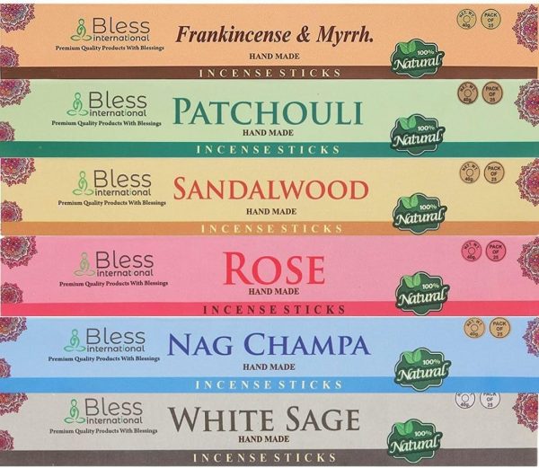 Bless-International-Frankincense-and-Myrrh-Patchouli-Rose-Sandalwood-Nag-Champa-White-Sage Natural-Handmade-Organic-for-Relaxation-Positivity-Yoga-Meditation 150-Sticks-25x6-Fragrances with Holder - Image 10