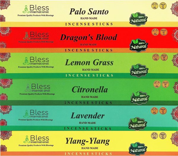 Bless-International-Frankincense-and-Myrrh-Patchouli-Rose-Sandalwood-Nag-Champa-White-Sage Natural-Handmade-Organic-for-Relaxation-Positivity-Yoga-Meditation 150-Sticks-25x6-Fragrances with Holder - Image 11