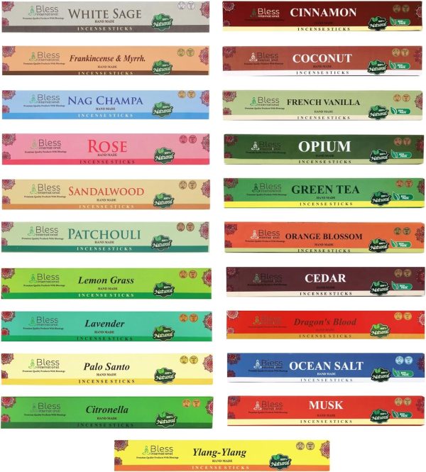 Bless-International-Frankincense-and-Myrrh-Patchouli-Rose-Sandalwood-Nag-Champa-White-Sage Natural-Handmade-Organic-for-Relaxation-Positivity-Yoga-Meditation 150-Sticks-25x6-Fragrances with Holder - Image 14