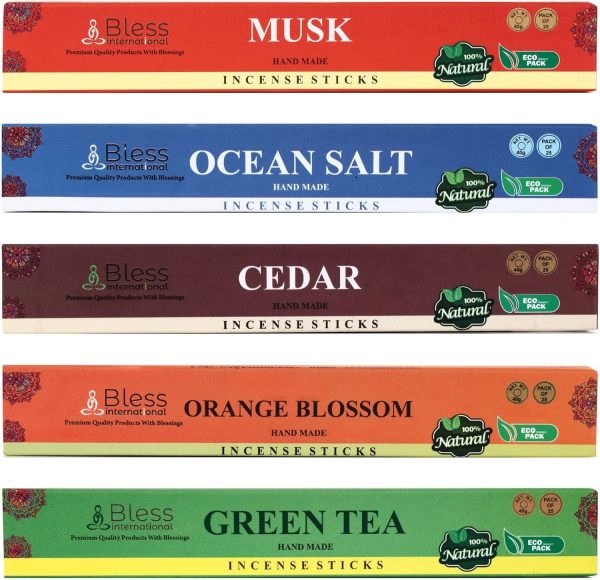 Bless-International-Frankincense-and-Myrrh-Patchouli-Rose-Sandalwood-Nag-Champa-White-Sage Natural-Handmade-Organic-for-Relaxation-Positivity-Yoga-Meditation 150-Sticks-25x6-Fragrances with Holder - Image 16