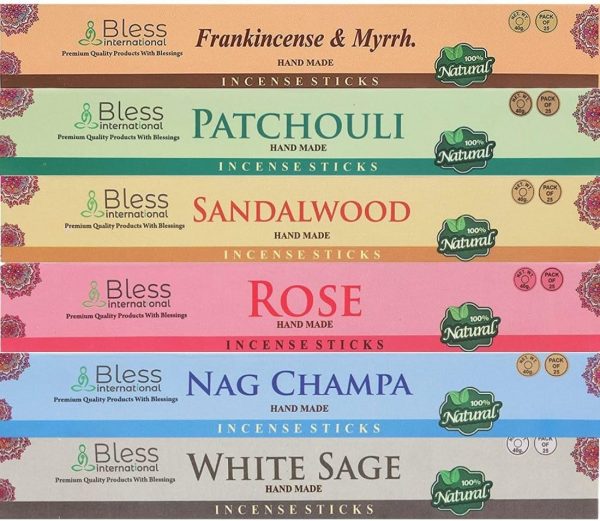 Bless-International-Frankincense-and-Myrrh-Patchouli-Rose-Sandalwood-Nag-Champa-White-Sage Natural-Handmade-Organic-for-Relaxation-Positivity-Yoga-Meditation 150-Sticks-25x6-Fragrances with Holder - Image 18