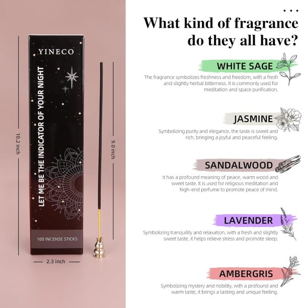 White Sage and Sandalwood Sticks-100 Insence Sticks + Incense Stick Holder Bundle with 6 Most Liked Fragrances Including Dragon's Blood,Lavender,Jasmine or Inciensos, Sleep Incents - Image 15