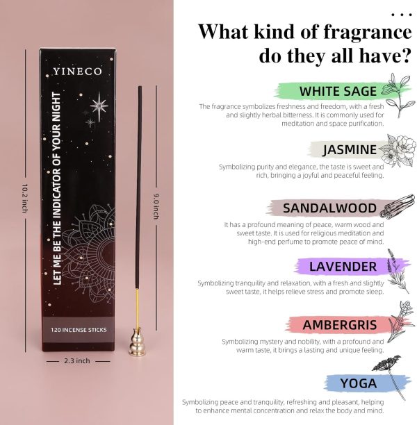 White Sage and Sandalwood Sticks-100 Insence Sticks + Incense Stick Holder Bundle with 6 Most Liked Fragrances Including Dragon's Blood,Lavender,Jasmine or Inciensos, Sleep Incents - Image 38