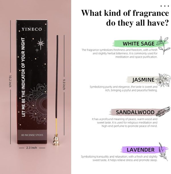 White Sage and Sandalwood Sticks-100 Insence Sticks + Incense Stick Holder Bundle with 6 Most Liked Fragrances Including Dragon's Blood,Lavender,Jasmine or Inciensos, Sleep Incents - Image 50