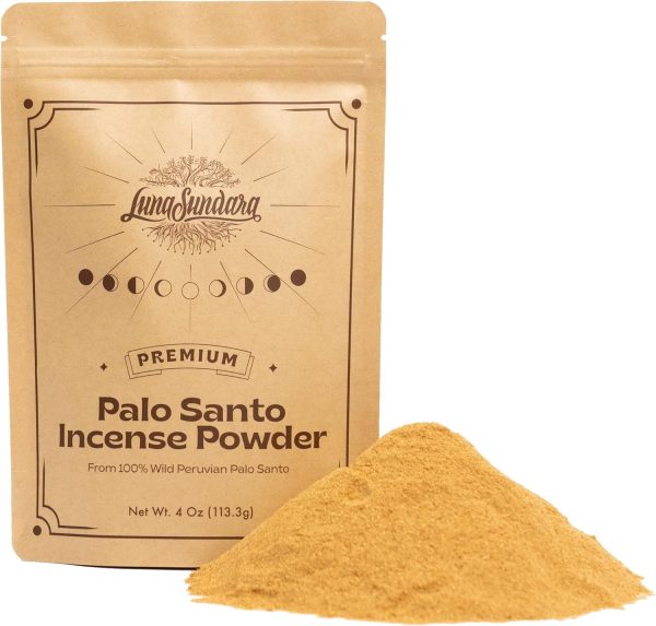 Luna Sundara Palo Santo Incense Powder from 100% Wild Peruvian Palo Santo 4oz Sustainably Palo Santo Wood Powder for Smudging and Homemade Incense (Powder of Palo Santo (Bursera Graveolens Wood))