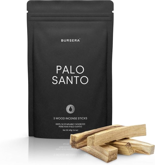 Bursera Palo Santo Sticks, Tree Planted with Every Order, 100% Natural, Ethical & Sustainable, 5-Pack Authentic Real Palo Santo Wood Incense Sticks from Peru for Aromatherapy, Smudging