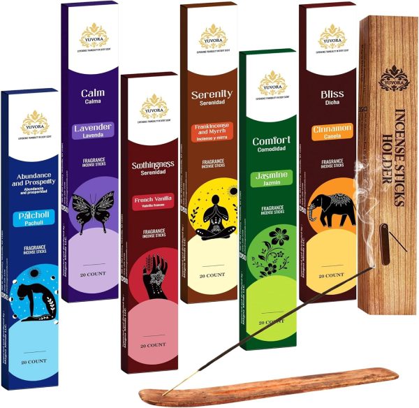 Aromatic Incense Sticks Gift Set 120 Natural & Non-Toxic Incense Sticks | 6 Soothing Scents | Home, Meditation, Relaxation & Yoga | Free Incense Holder | Perfect Valentines Day Gift