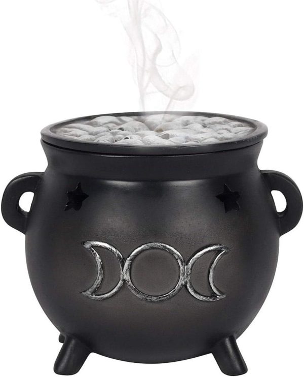 Green Tree Triple Moon Cauldron Incense Holder, Black