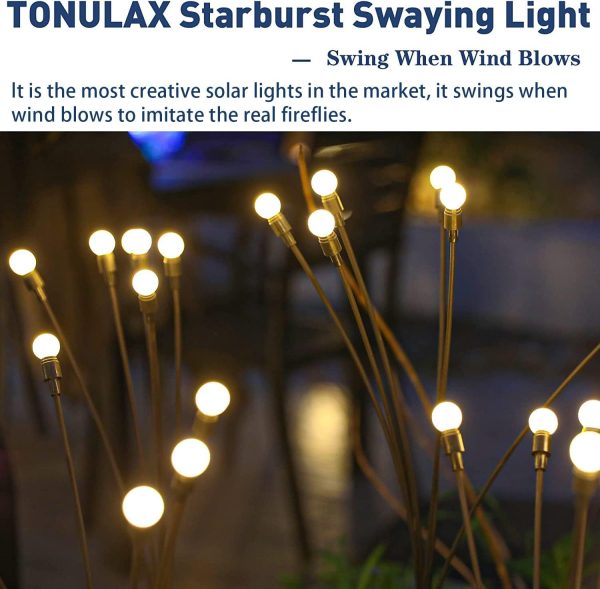 TONULAX Solar Garden Lights - New Upgraded Solar Swaying Light, Sway by Wind, Solar Outdoor Lights, Yard Patio Pathway Decoration, High Flexibility Iron Wire & Heavy Bulb Base, Warm White(2 Pack) - Image 7