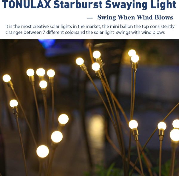 TONULAX Solar Garden Lights - New Upgraded Solar Swaying Light, Sway by Wind, Solar Outdoor Lights, Yard Patio Pathway Decoration, High Flexibility Iron Wire & Heavy Bulb Base, Warm White(2 Pack) - Image 8